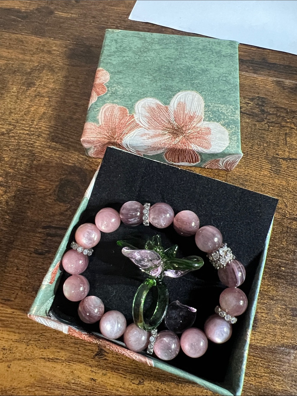 Rose Pink Beaded Bracelet with Crystal Spacers